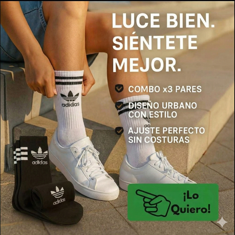 MEDIAS ADIDAS EN COMBO 3x1 - QUALIDADE Y COMODIDAD PREMIUM 🧦 BLANCO